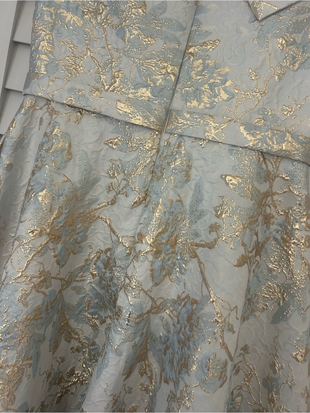 Xscape Off-Shoulder Floral Jacquard Maxi Gown - Ice Blue & Gold - Picture 4 of 5